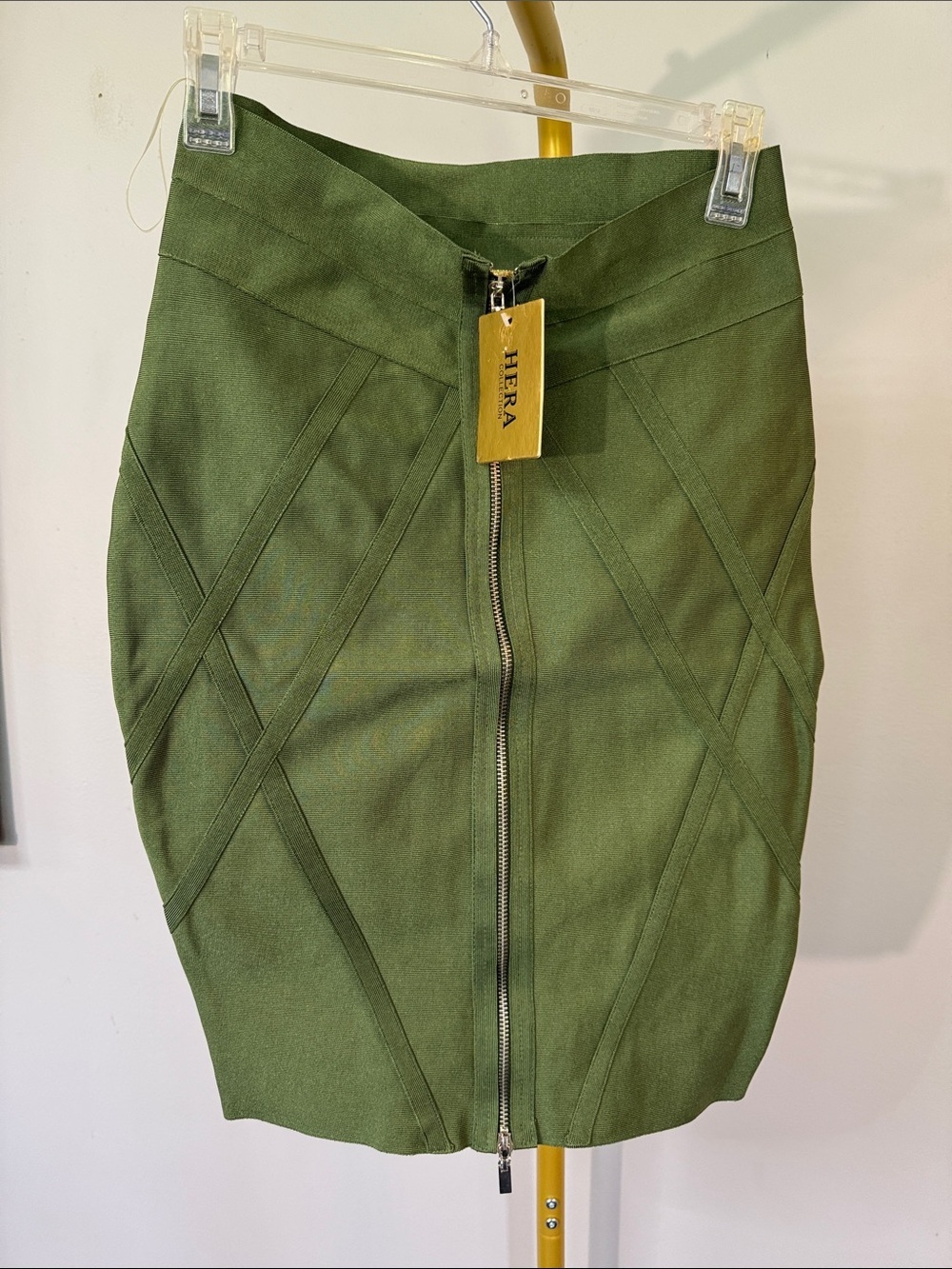 Hera Collection Olive Green Front Zip Panel Pencil Skirt NWT M